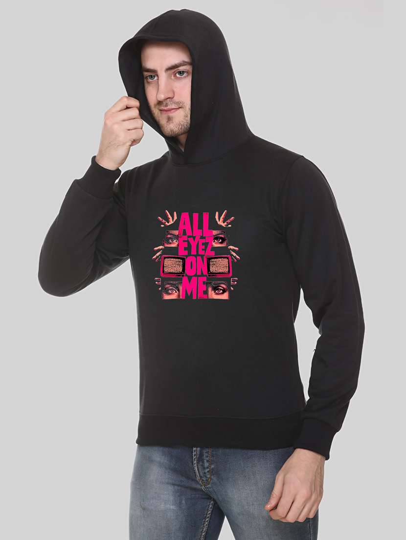 men front print long sleeve regular fit hooded sweatshirt