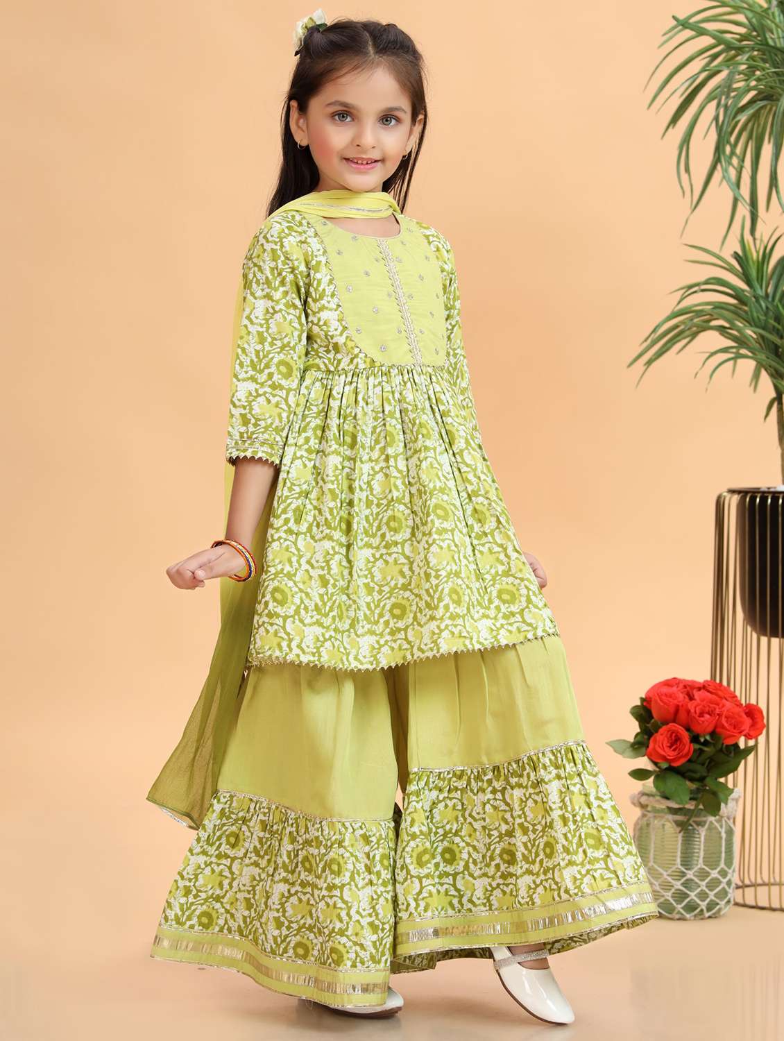 girls printed kurta and sharara with dupatta set - 22143108 -  Standard Image - 1