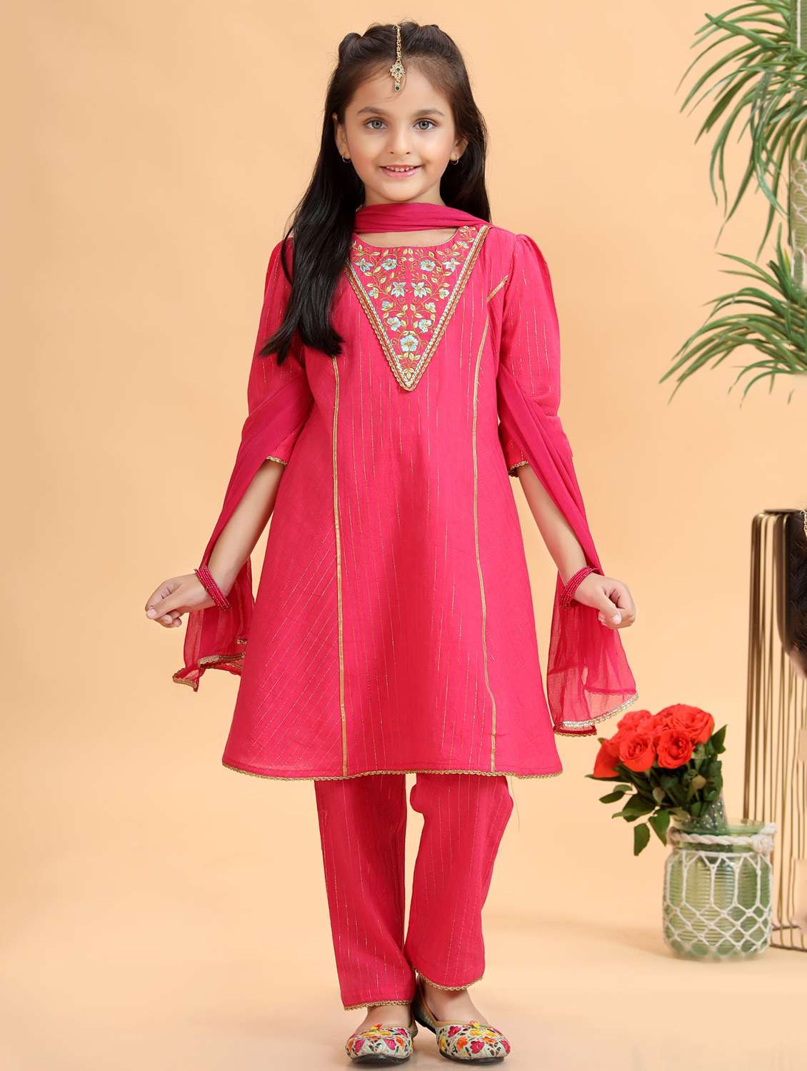 girls embroidered kurta and pant with dupatta  - 22143110 -  Standard Image - 1