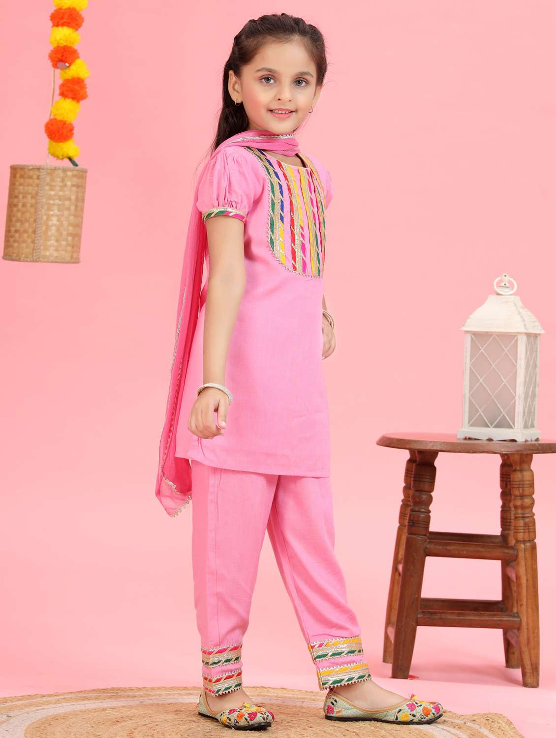 girls embroidered kurta and pant with dupatta set - 22143113 - Standard Image - 1