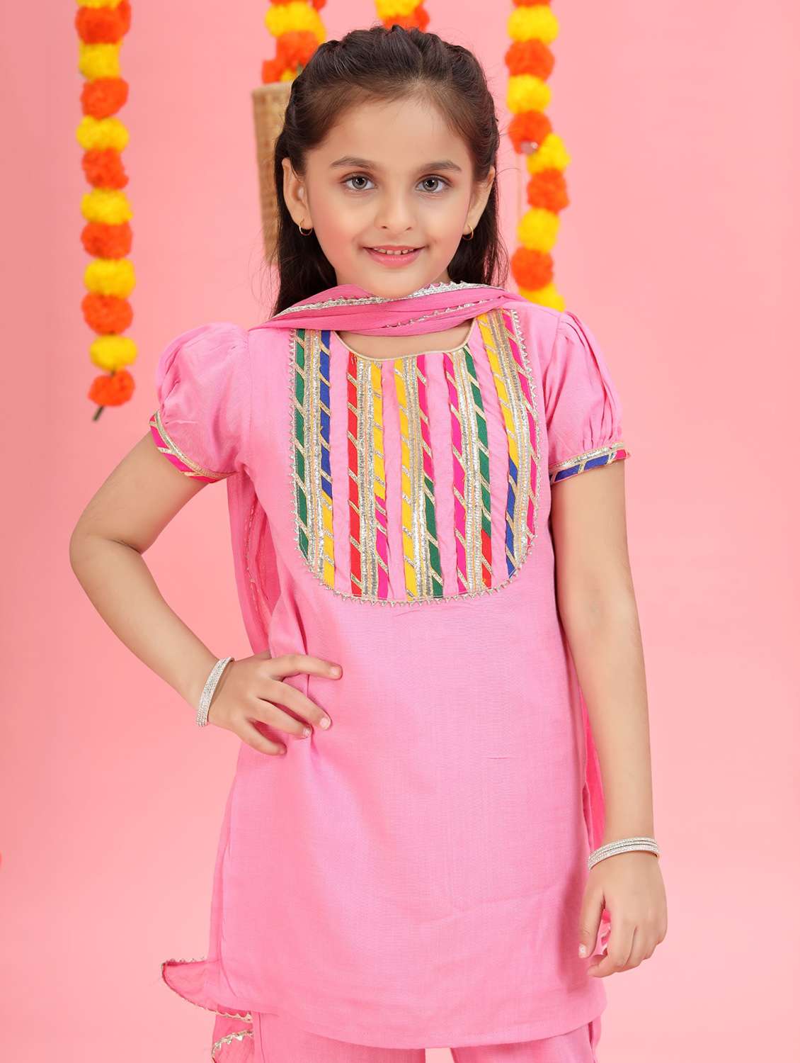 girls embroidered kurta and pant with dupatta set - 22143113 - Standard Image - 4
