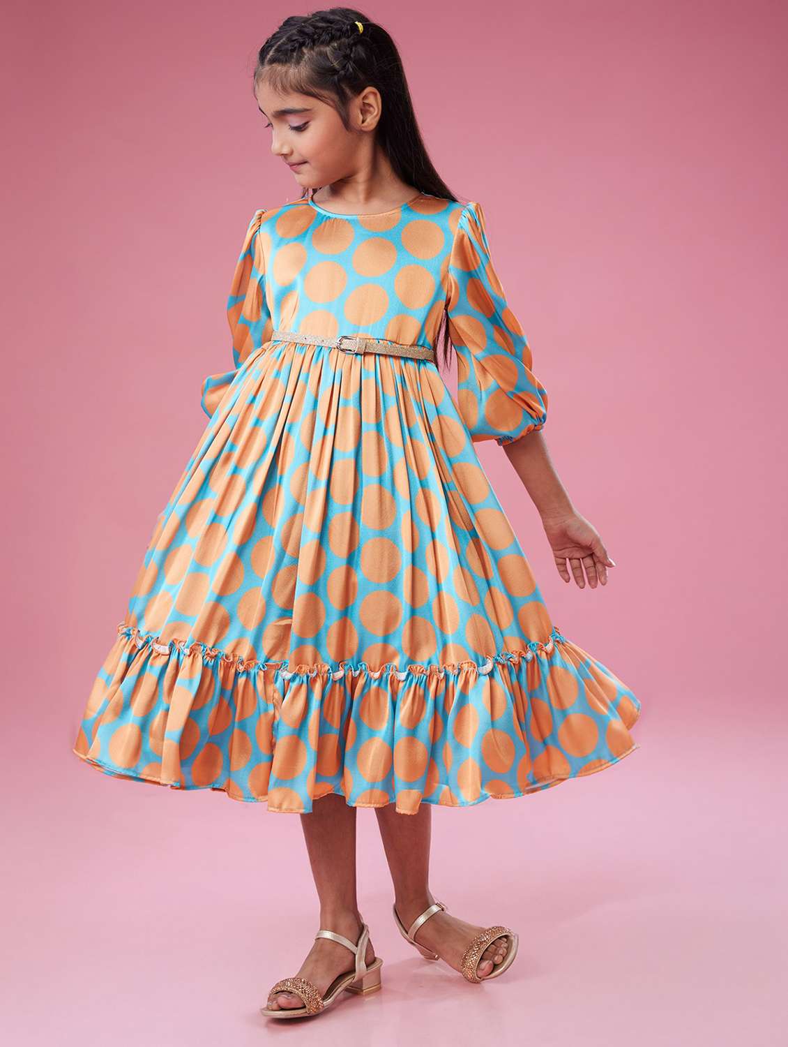 girls polka doted puff sleeve tiered dress - 22143116 -  Standard Image - 1