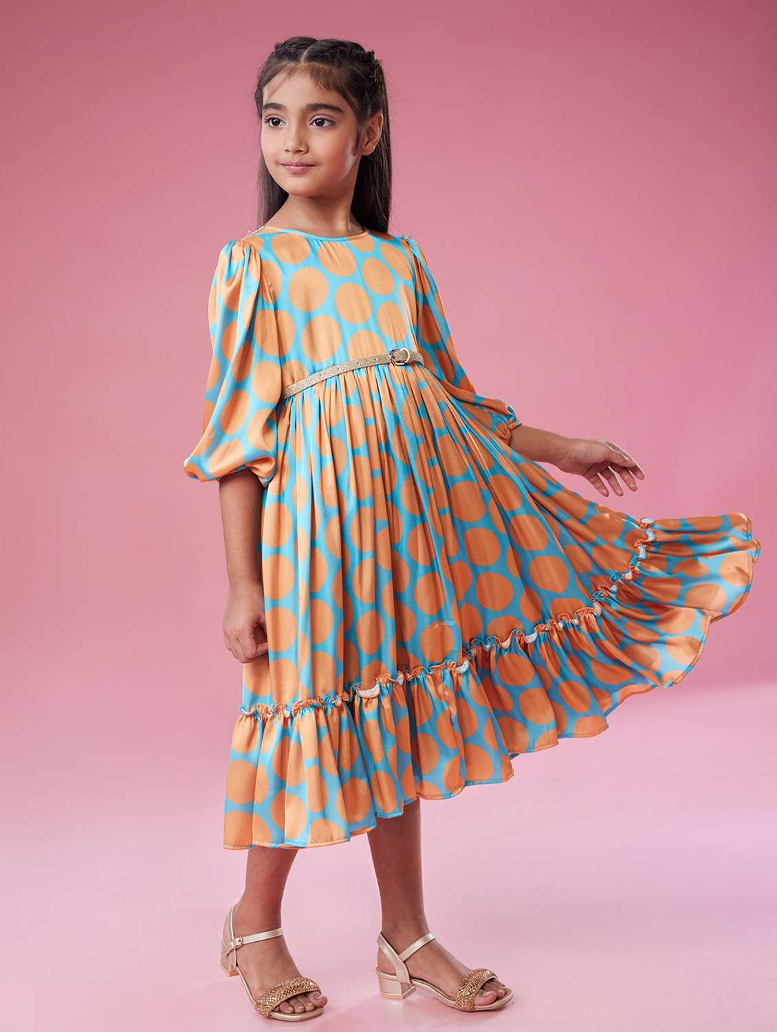 girls polka doted puff sleeve tiered dress - 22143116 - Standard Image - 4