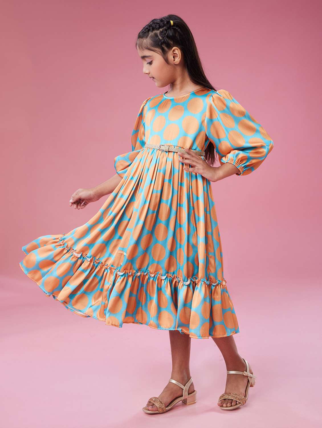 girls polka doted puff sleeve tiered fit & flare dress - 22143117 - Standard Image - 4