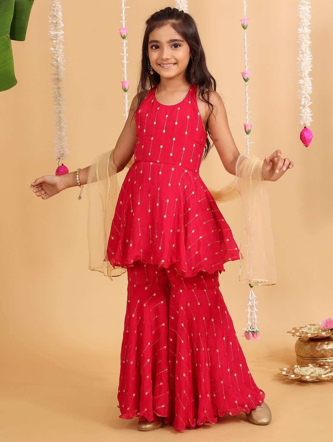 girls embellished kurta and sharara with dupatta set - 22143139 -  Standard Image - 1