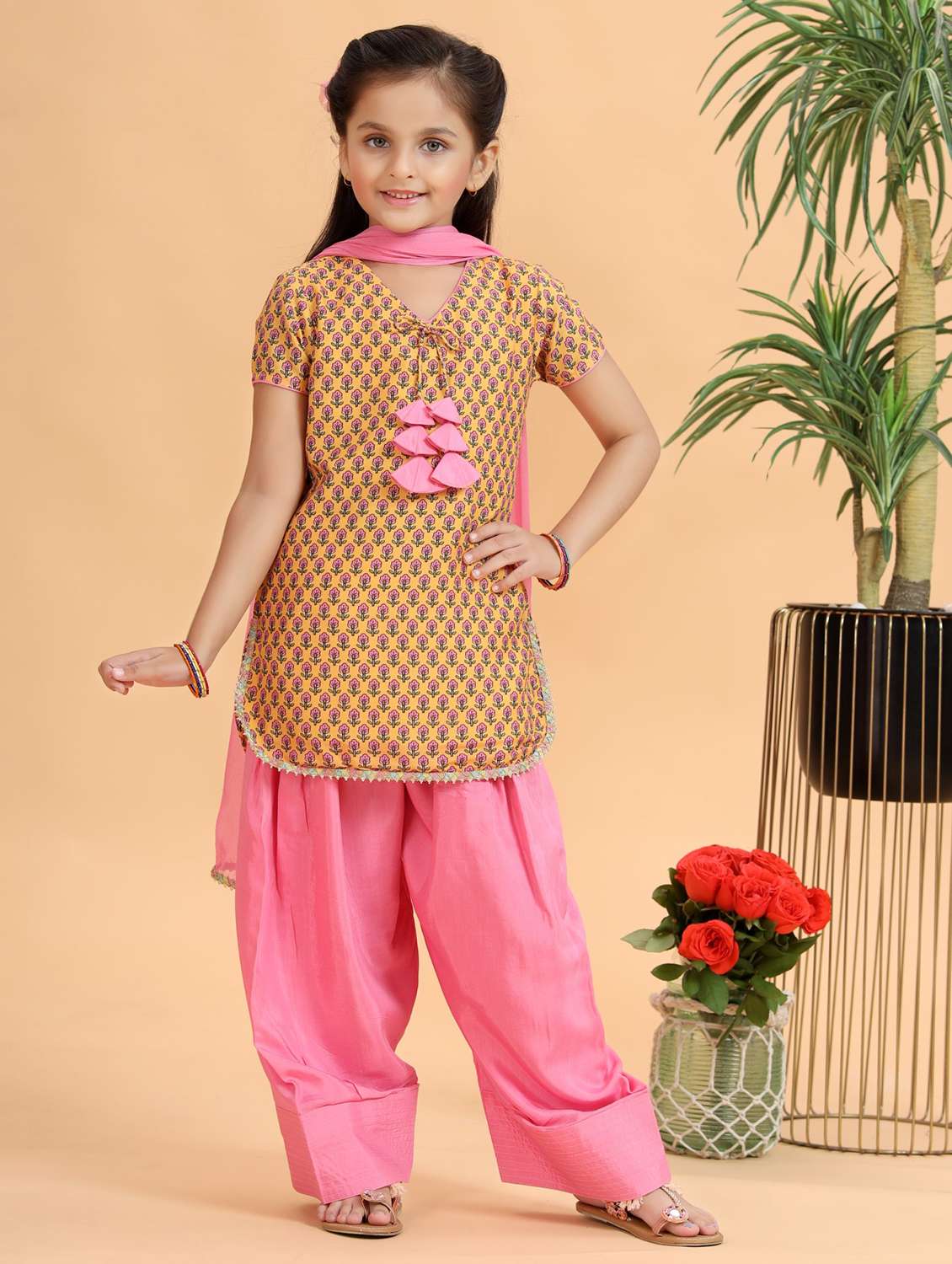 girls printed kurta and salwar with dupatta set - 22143144 -  Standard Image - 1