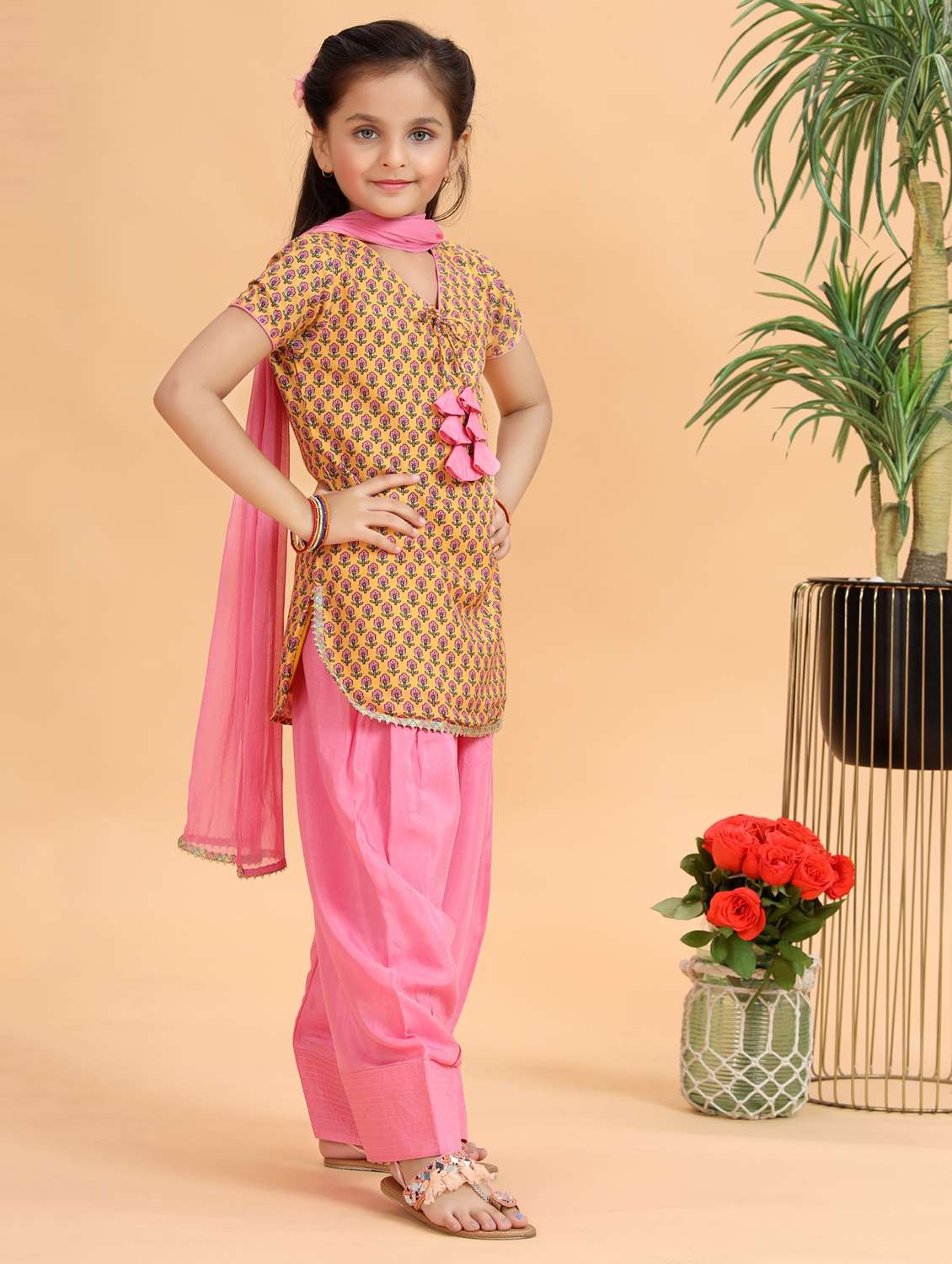 girls printed kurta and salwar with dupatta set - 22143144 -  Standard Image - 4