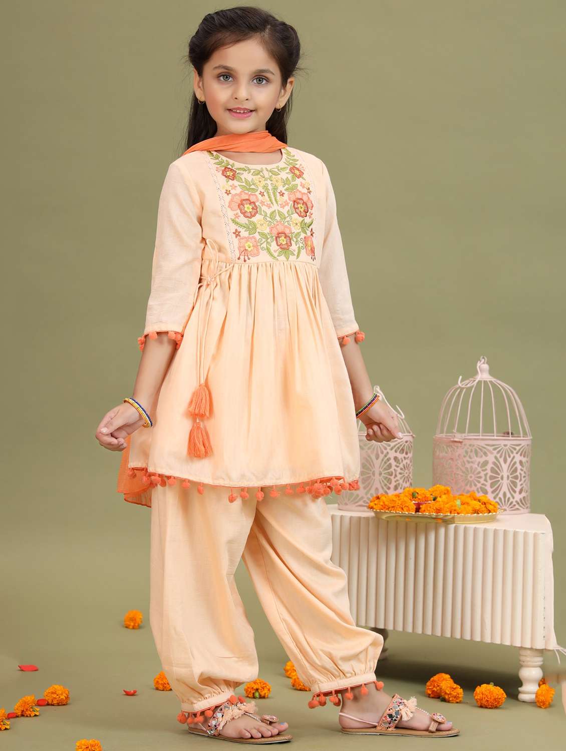 girls embroidered kurta and salwar with dupatta  - 22143146 -  Standard Image - 1