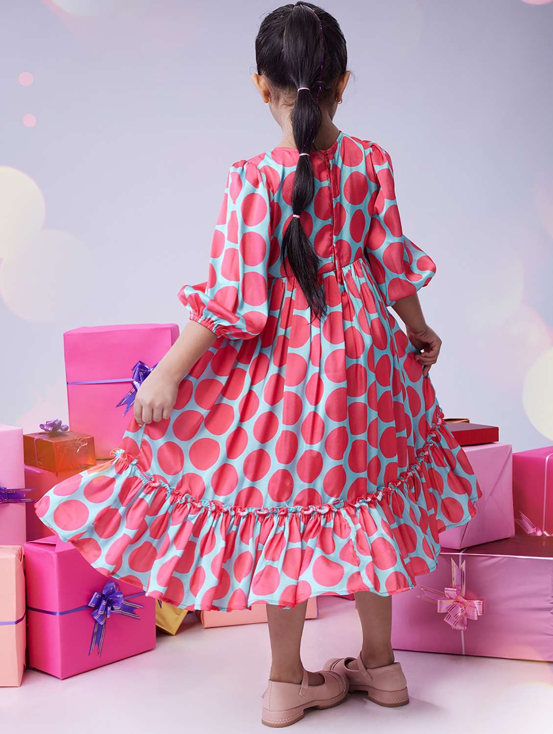 girls polka doted puff sleeve tiered dress - 22143148 -  Standard Image - 4