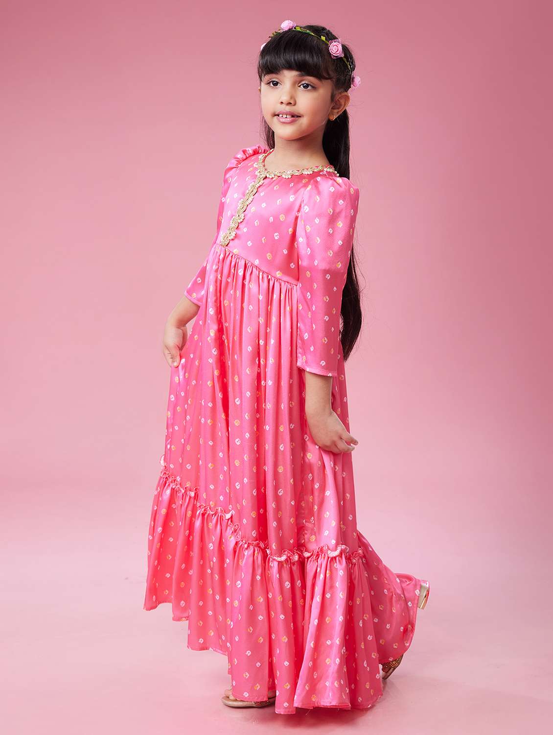 girls printed puff sleeve tiered dress - 22143149 - Standard Image - 1
