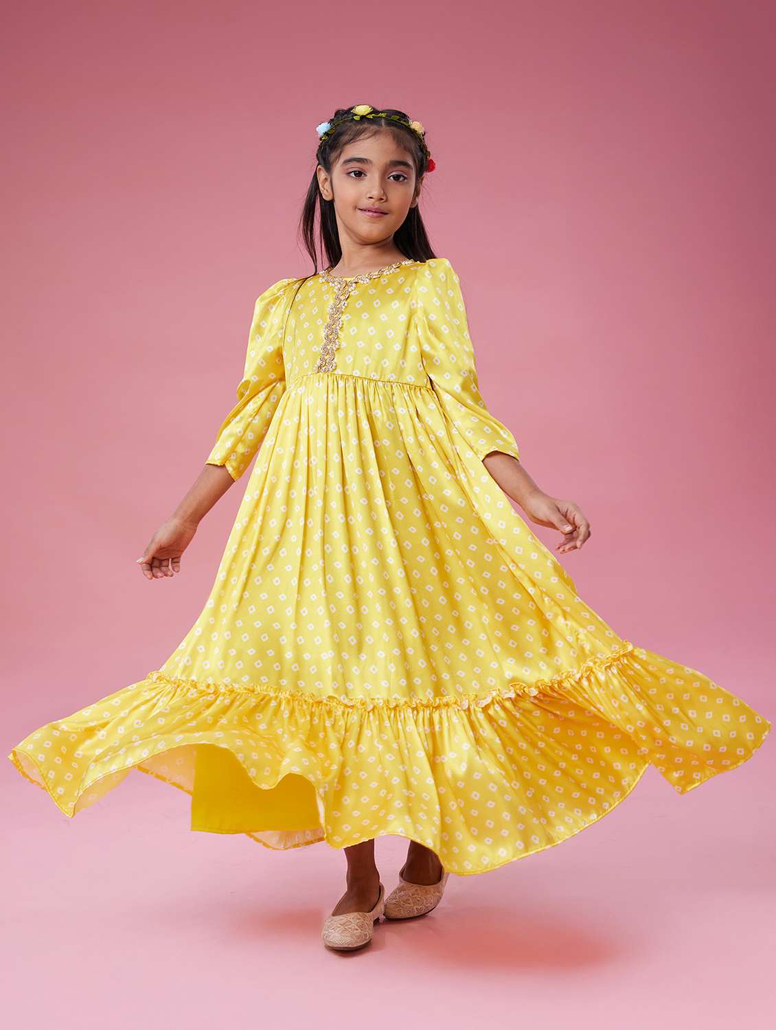 girls printed puff sleeve tiered dress - 22143151 -  Standard Image - 1
