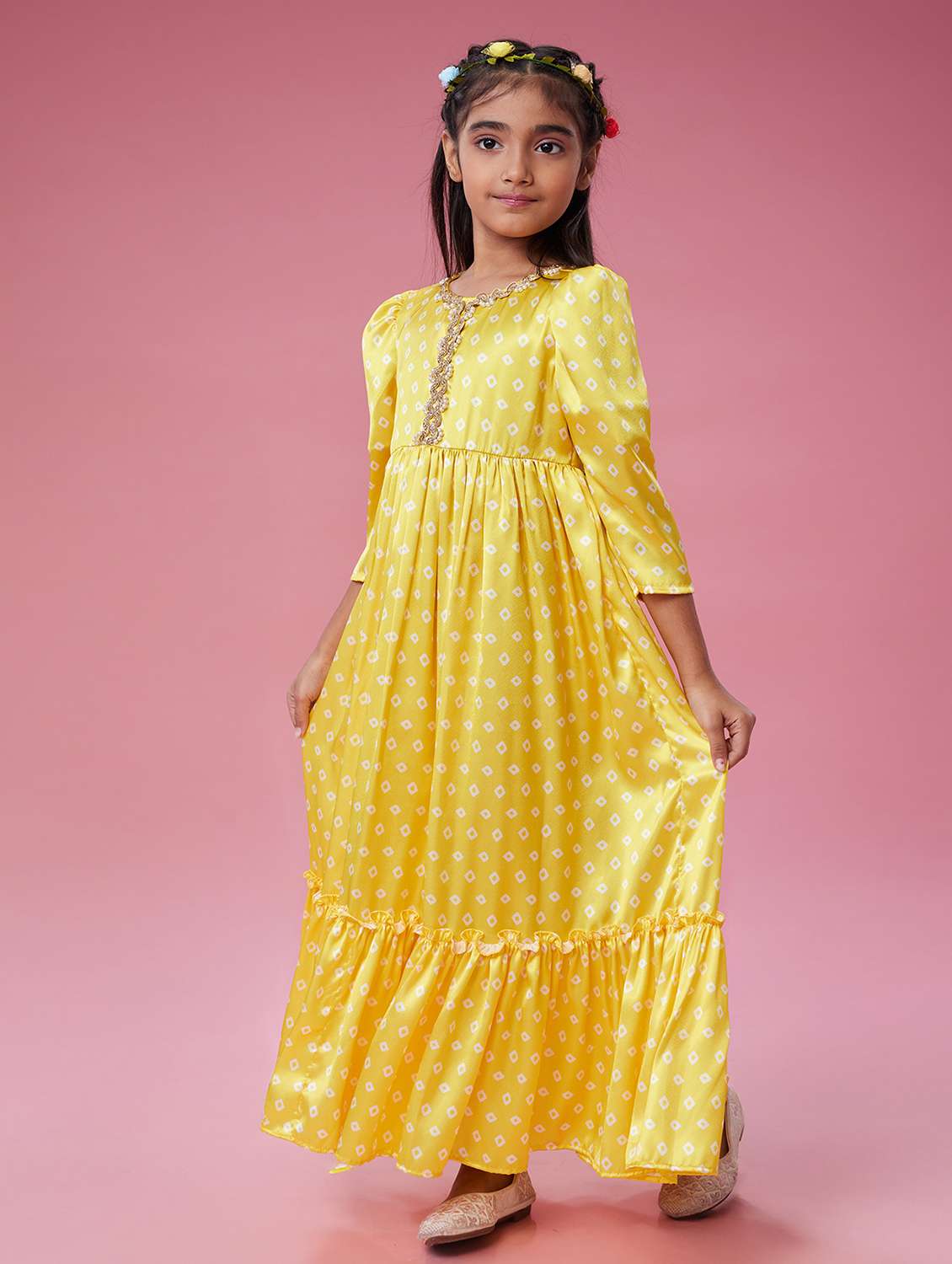 girls printed puff sleeve tiered dress - 22143151 -  Standard Image - 4