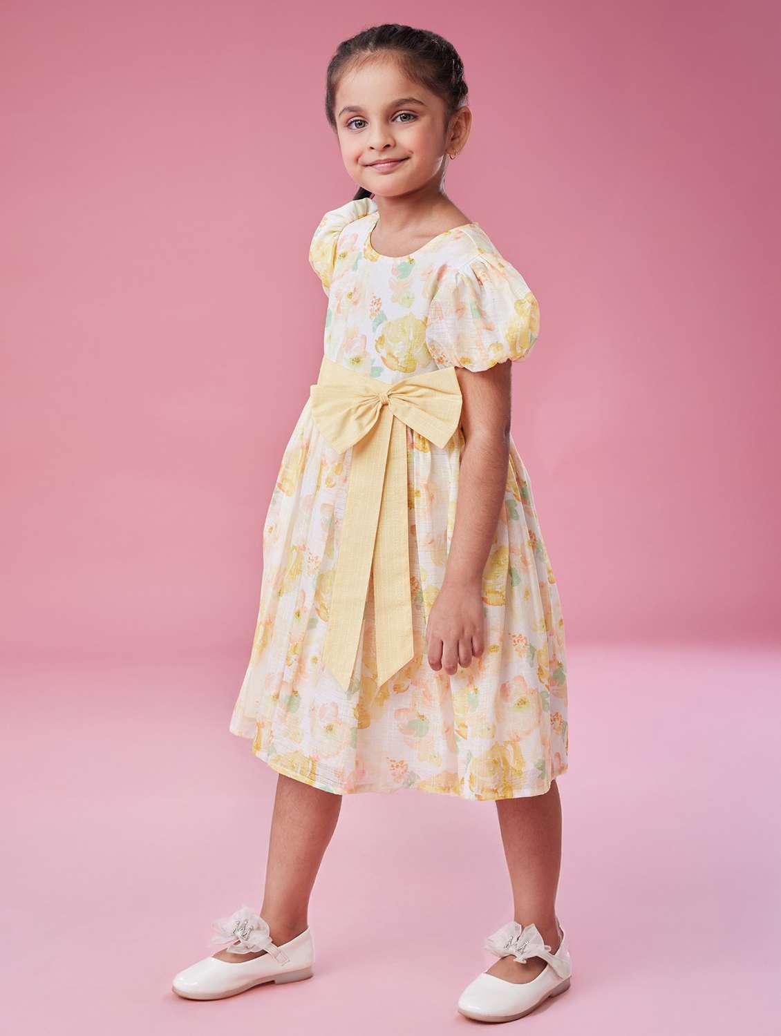 girls printed puff sleeve fit & flare dress - 22143154 -  Standard Image - 1