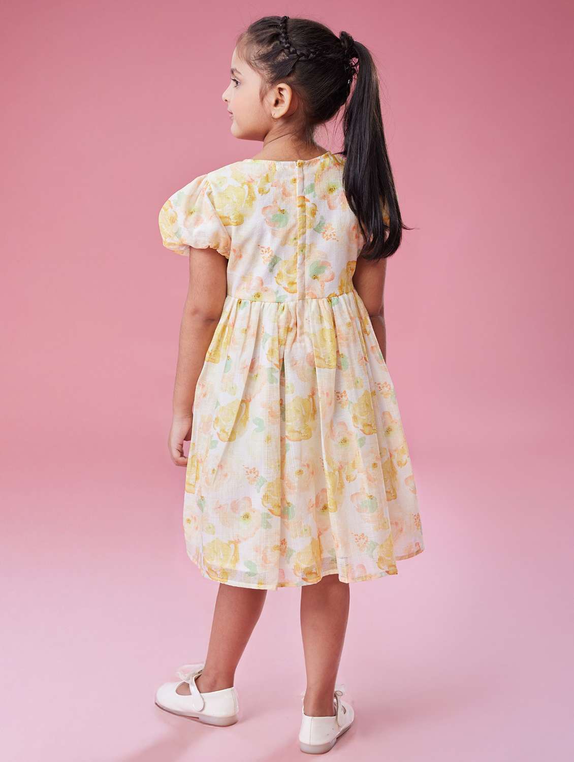 girls printed puff sleeve fit & flare dress - 22143154 - Standard Image - 4