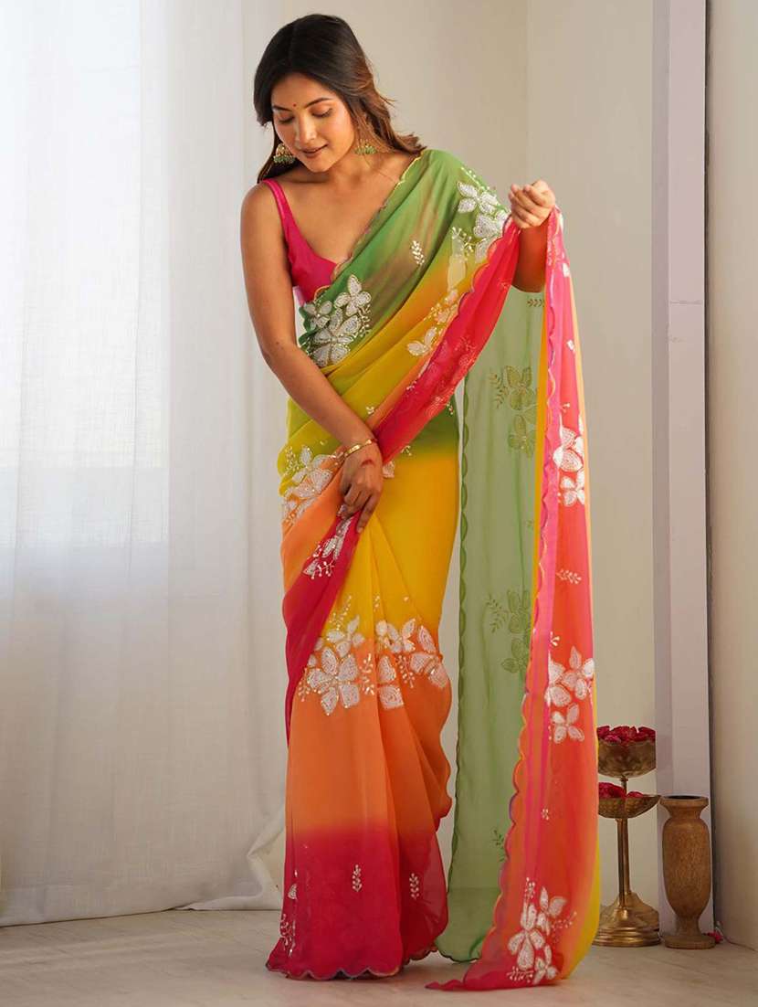 women ombre embroidered saree with blouse