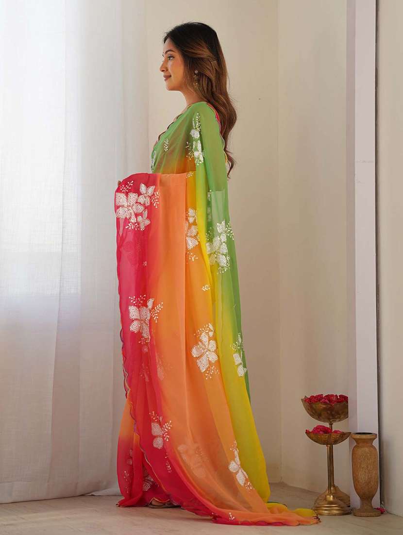 women ombre embroidered saree with blouse - 22143155 - Standard Image - 1