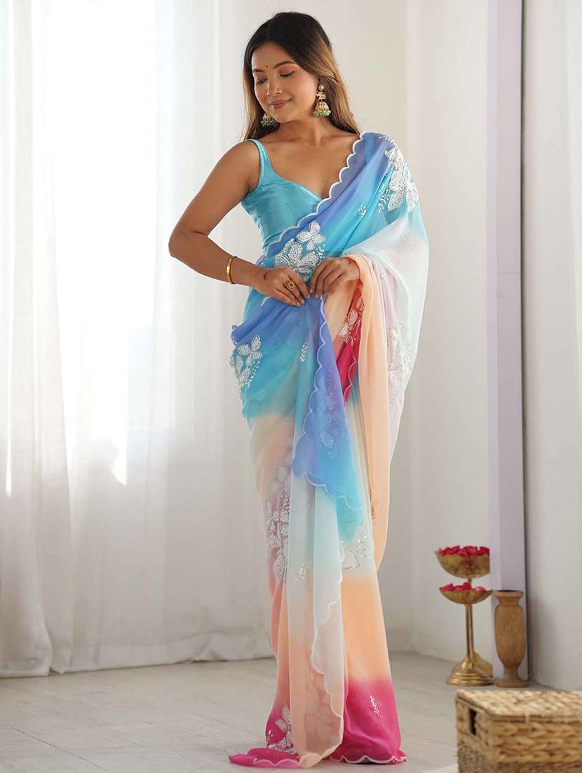 women ombre embroidered saree with blouse