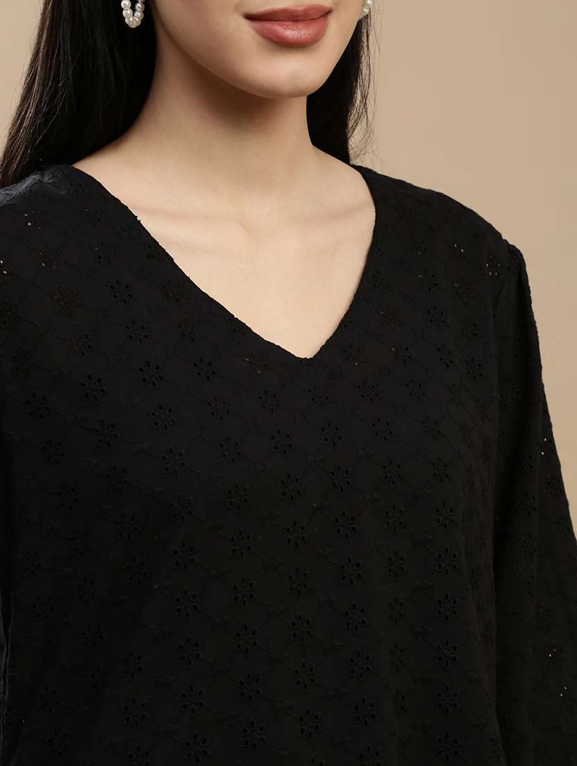 women black solid puff sleeve top - 22143264 -  Standard Image - 4