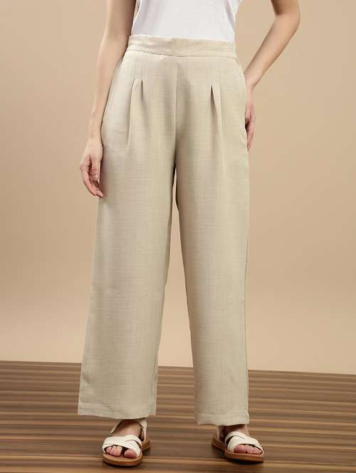 women solid mid rise straight palazzo - 22143266 -  Standard Image - 0