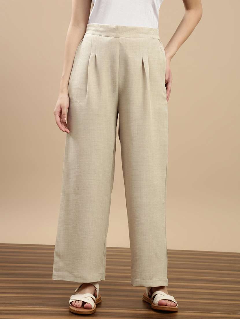 women solid mid rise straight palazzo