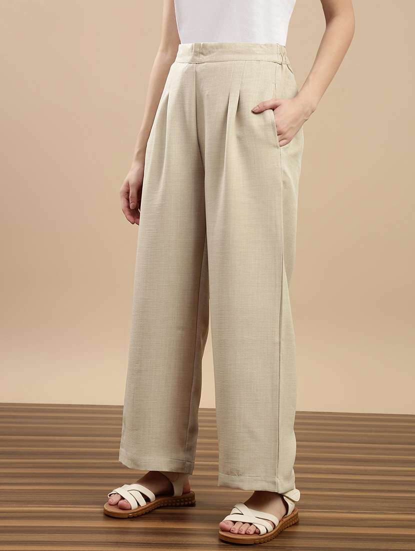 women solid mid rise straight palazzo - 22143266 - Standard Image - 1