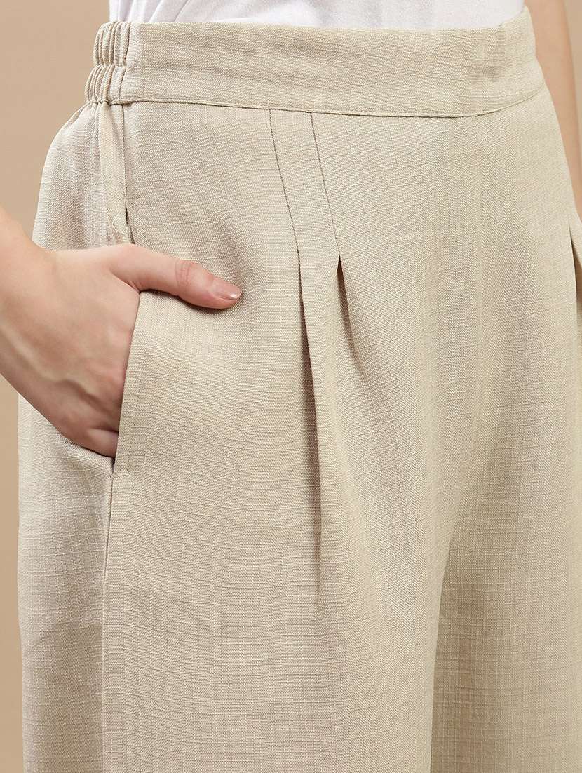 women solid mid rise straight palazzo - 22143266 - Standard Image - 4