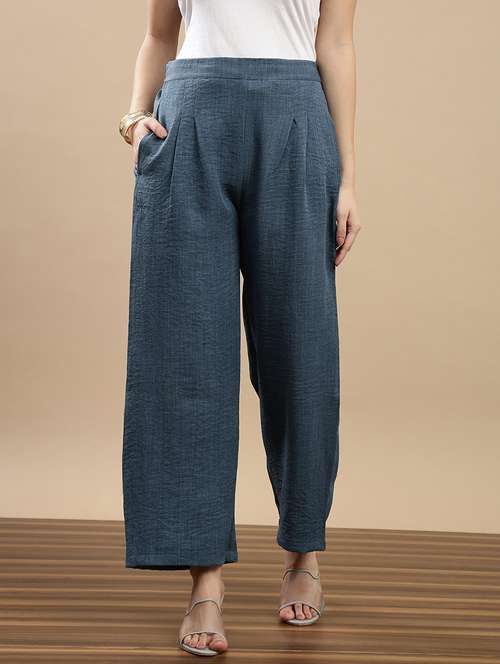 women solid mid rise straight palazzo - 22143267 -  Standard Image - 0