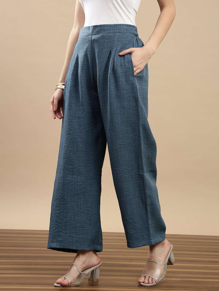 women solid mid rise straight palazzo - 22143267 -  Standard Image - 1