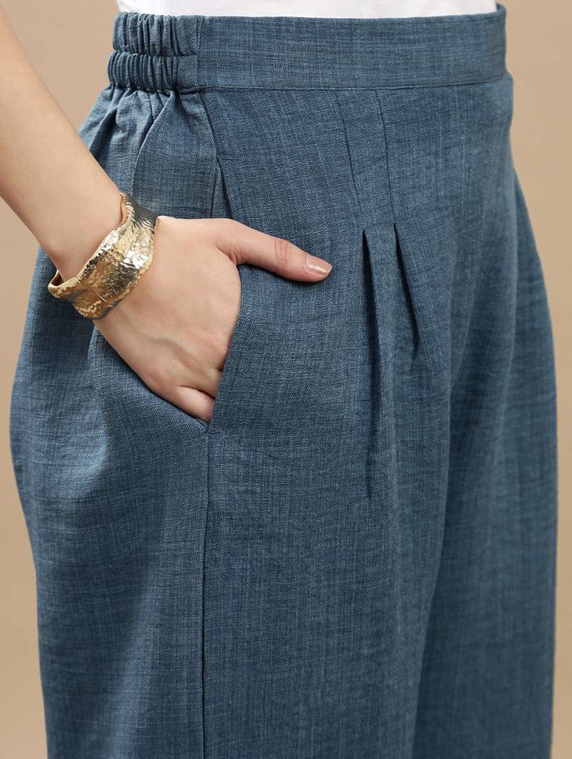 women solid mid rise straight palazzo - 22143267 -  Standard Image - 4