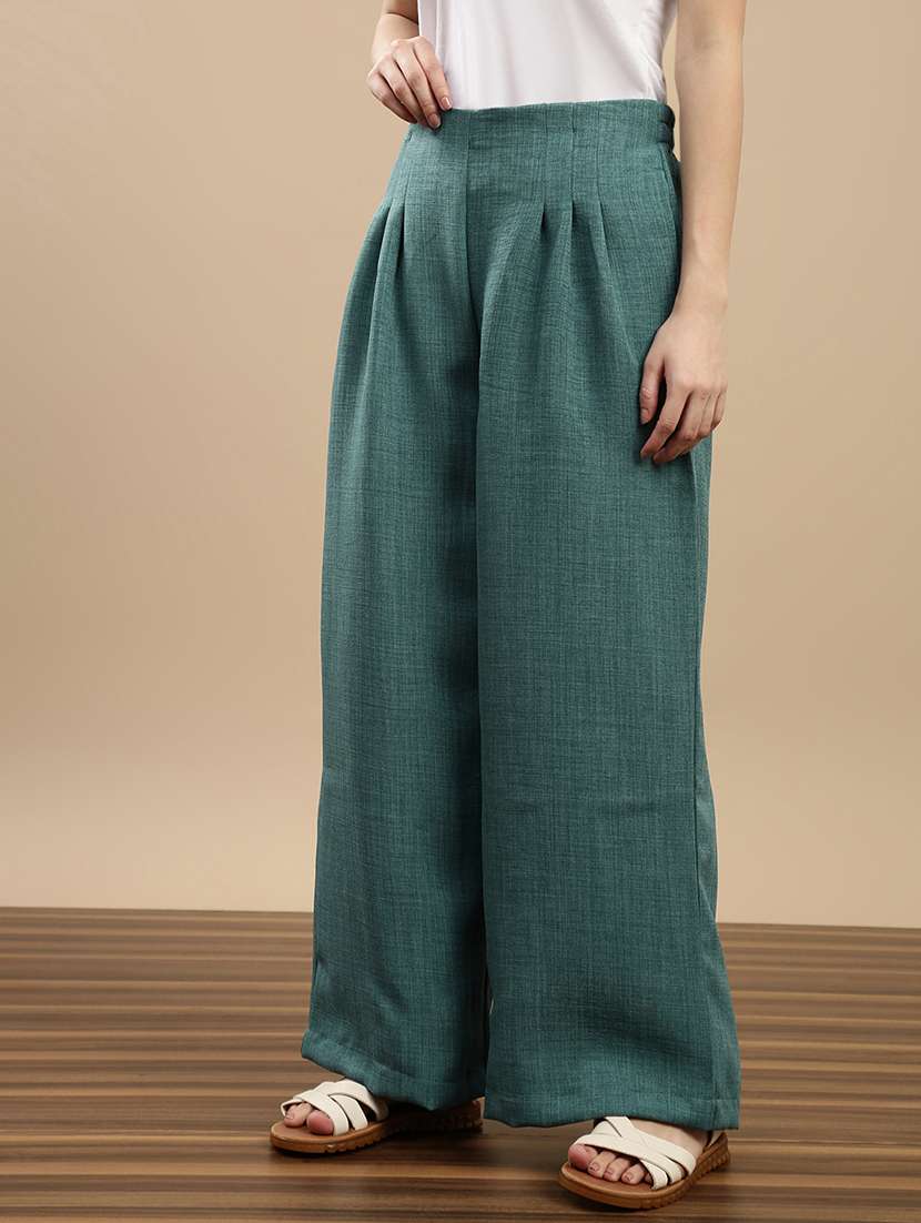 women solid mid rise flared palazzo - 22143268 - Standard Image - 1