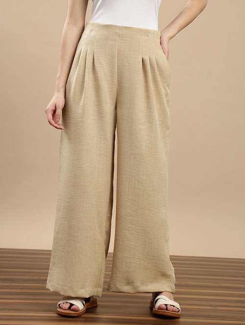 women solid mid rise flared palazzo - 22143269 - Standard Image - 0