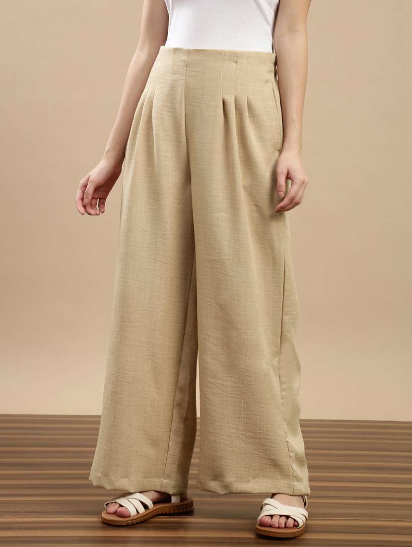 women solid mid rise flared palazzo - 22143269 - Standard Image - 1