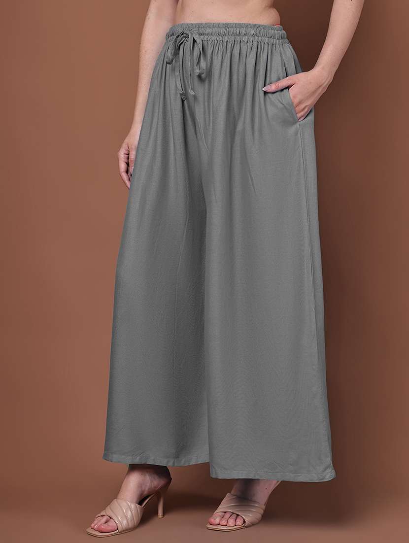 women solid mid rise flared palazzo - 22143419 -  Standard Image - 1