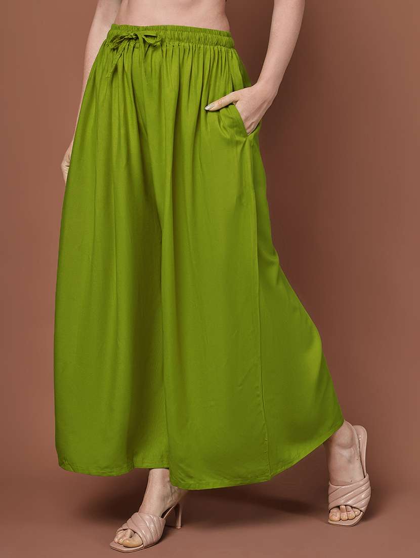 women solid mid rise flared palazzo - 22143422 -  Standard Image - 1
