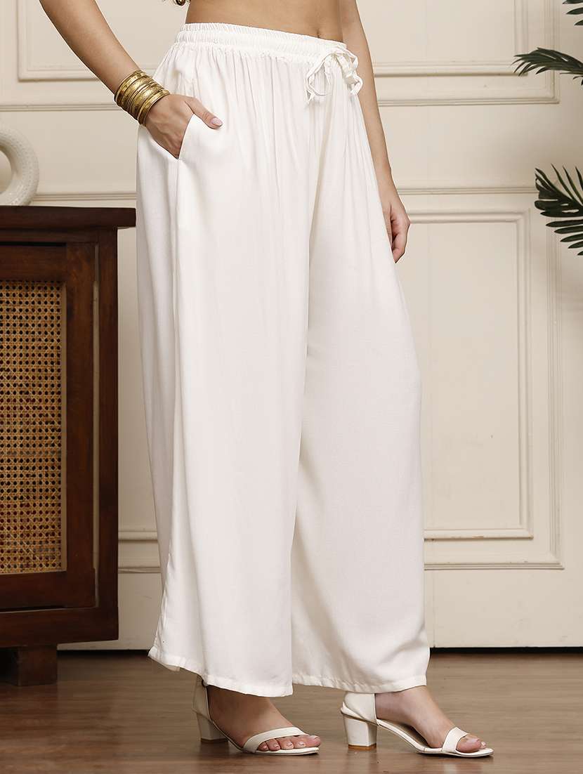 women pack of 2 solid mid rise flared palazzo - 22143423 -  Standard Image - 1