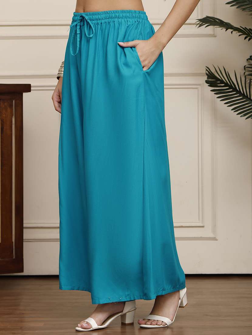 women pack of 2 solid mid rise flared palazzo - 22143430 -  Standard Image - 1