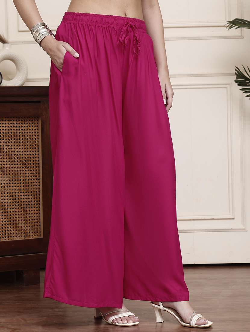 women pack of 2 solid mid rise flared palazzo - 22143432 -  Standard Image - 1