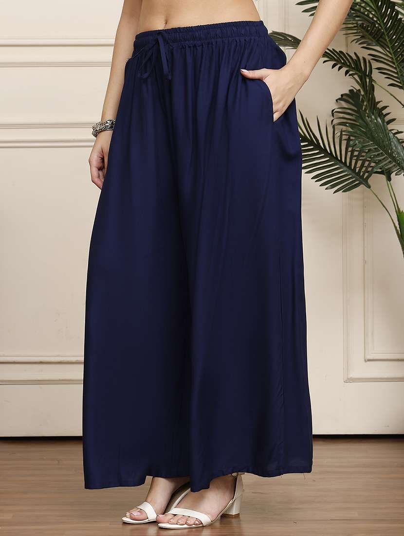 women pack of 2 solid mid rise flared palazzo - 22143434 -  Standard Image - 1