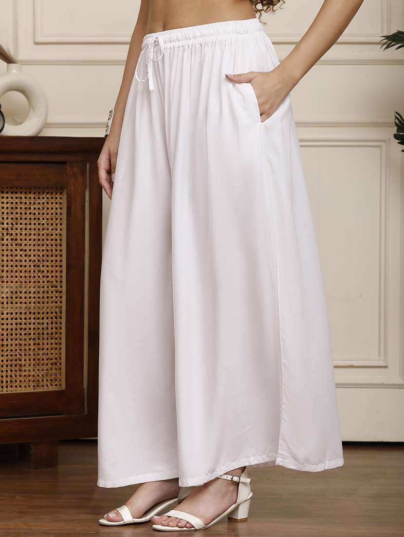 women pack of 2 solid mid rise flared palazzo - 22143440 -  Standard Image - 1