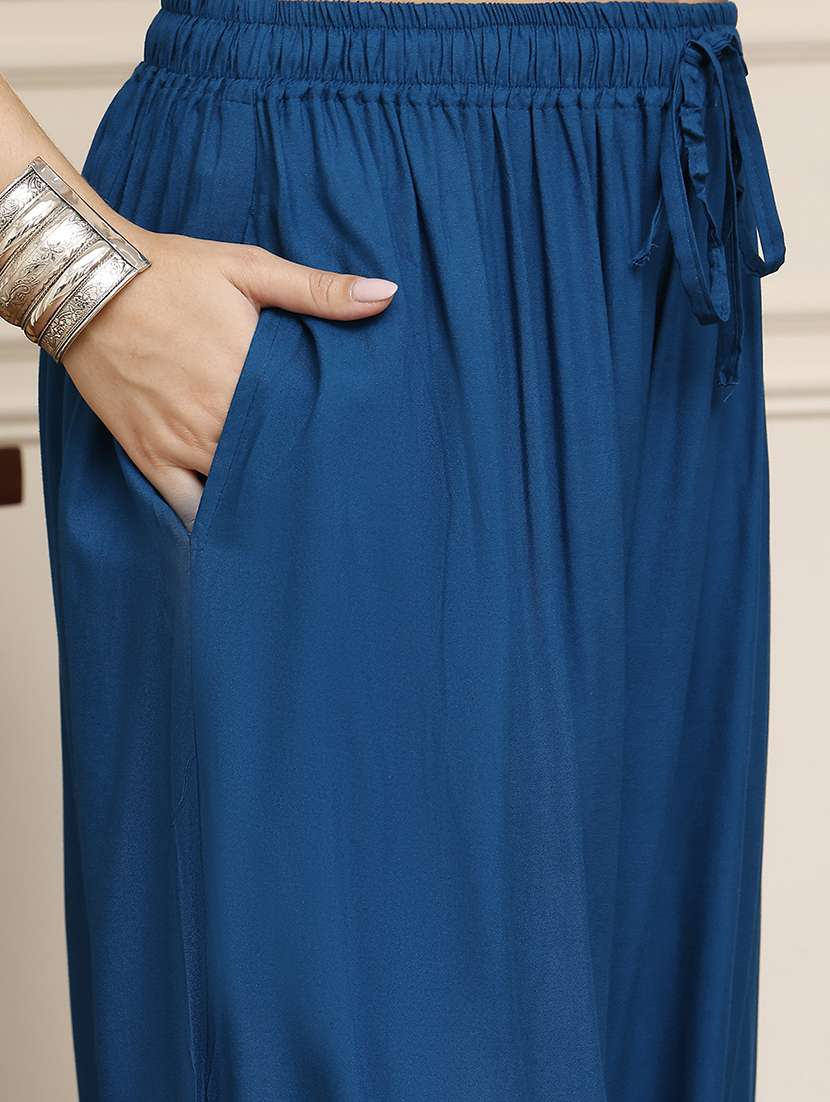 women pack of 2 solid mid rise flared palazzo - 22143456 -  Standard Image - 4