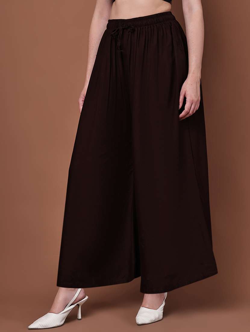 women pack of 2 solid mid rise flared palazzo - 22143469 -  Standard Image - 1