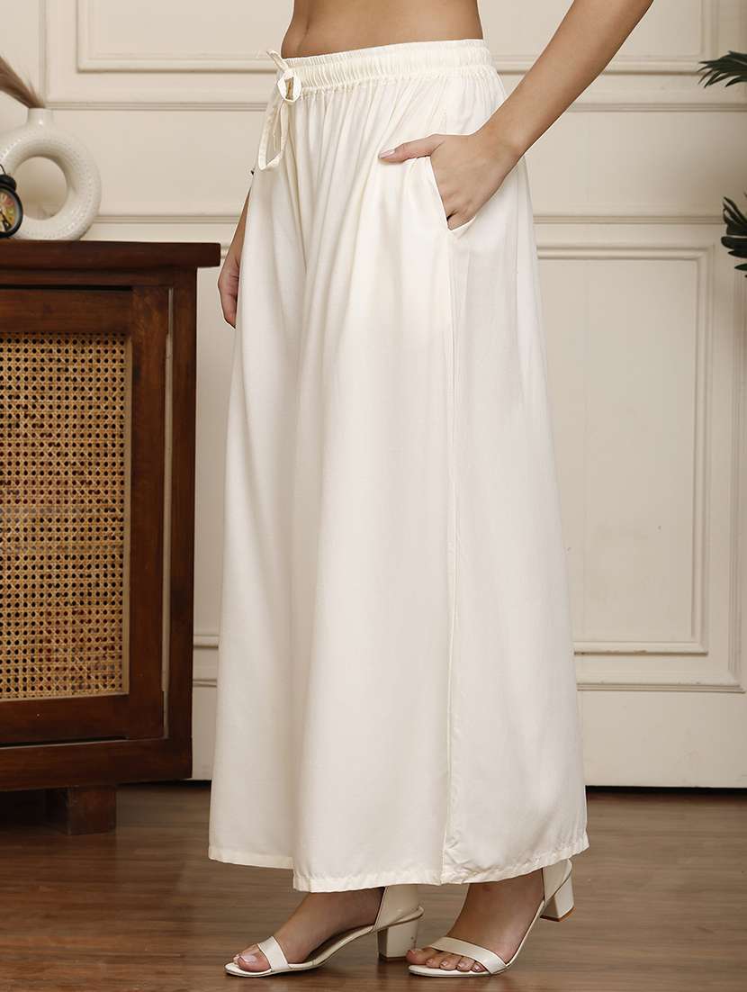 women pack of 2 solid mid rise flared palazzo - 22143482 -  Standard Image - 1