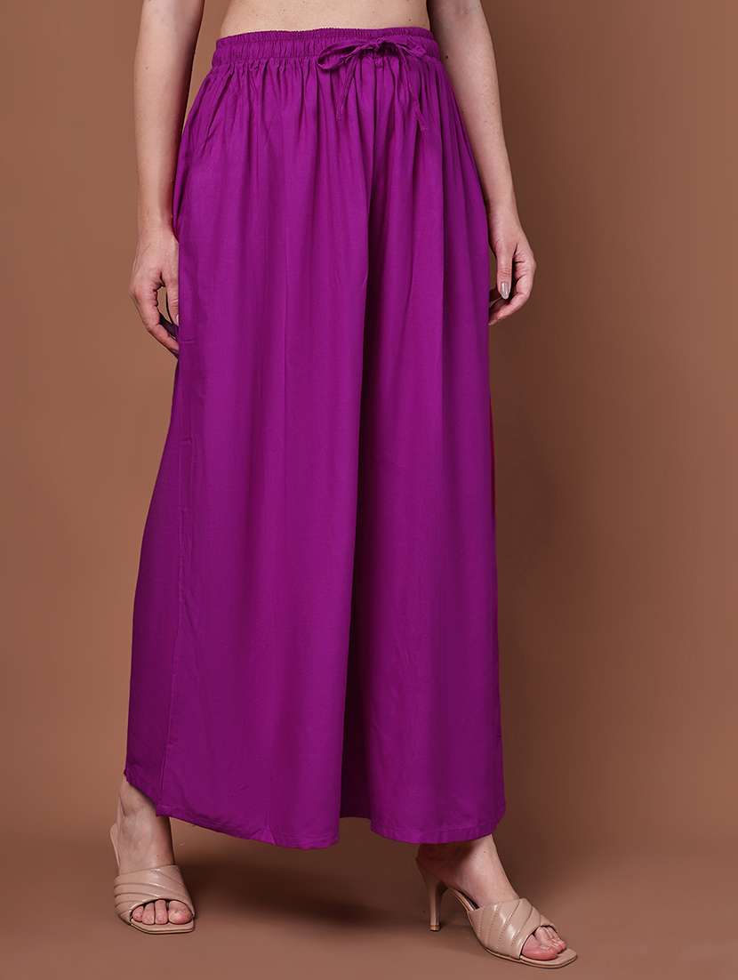 women pack of 2 solid mid rise flared palazzo - 22143484 -  Standard Image - 1