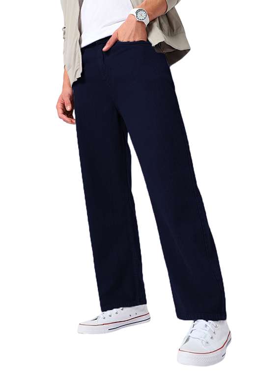 men plain mid rise full length jeans