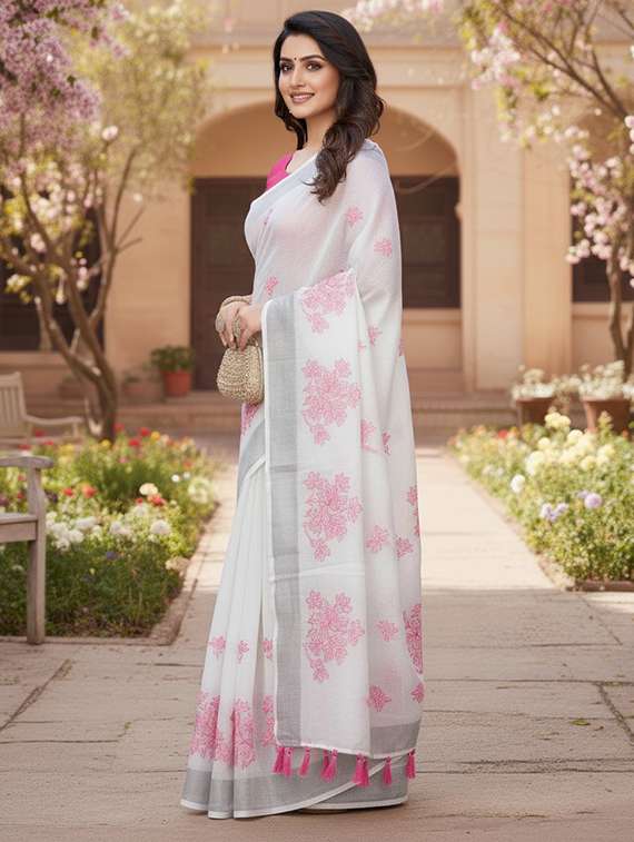women solid with work embroidered saree with blouse - 22143623 -  Standard Image - 1