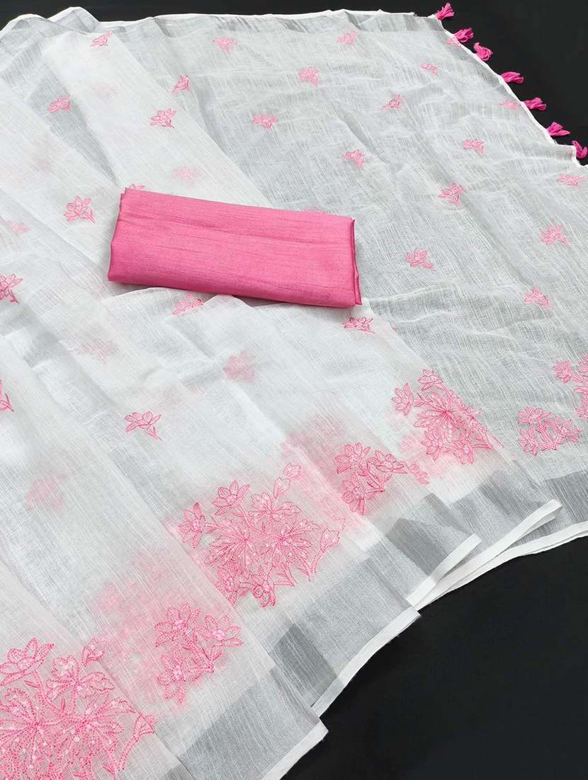 women solid with work embroidered saree with blouse - 22143623 -  Standard Image - 4