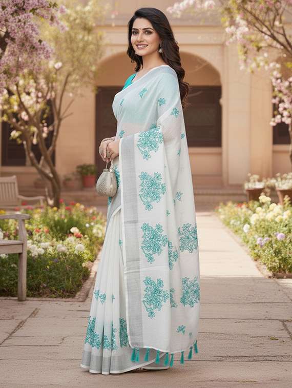 women solid with work embroidered saree with blouse - 22143624 -  Standard Image - 1