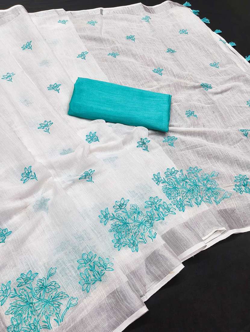 women solid with work embroidered saree with blouse - 22143624 -  Standard Image - 4