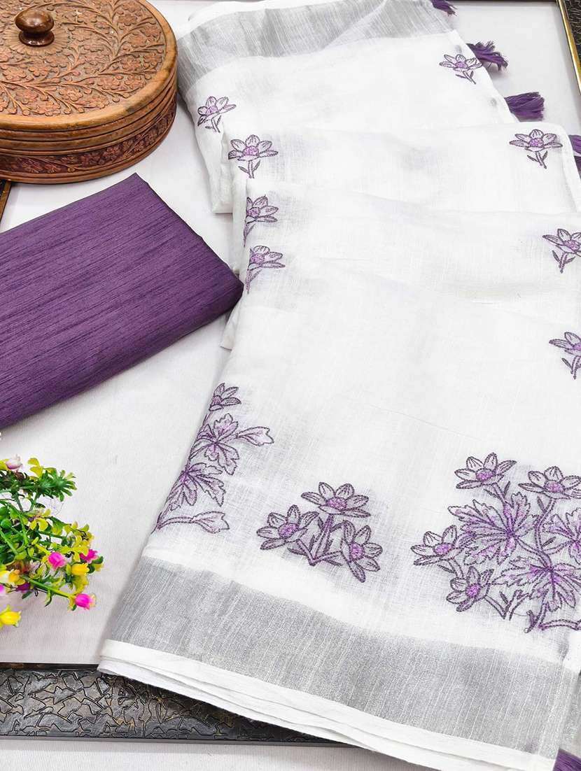 women solid with work embroidered saree with blouse - 22143625 -  Standard Image - 4