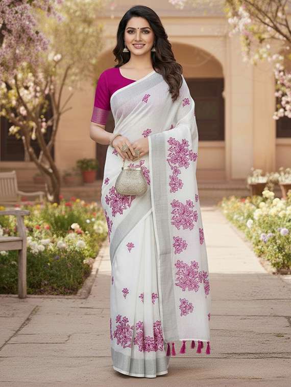women solid with work embroidered saree with blouse